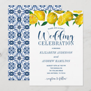 Faire-part de mariage italien au citron et carreau