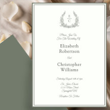 Faire-part de mariage ivoire et vert avec monogram