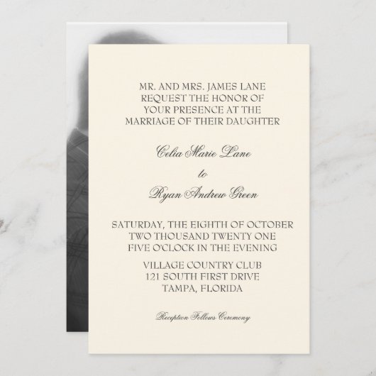 Faire-part de mariage ivoire simple (Devant / Derrière)