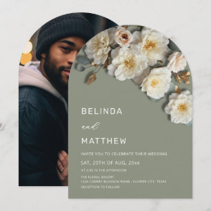 Faire-part de mariage Ivory Roses 3D Fleurs Vert S