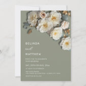 Faire-part de mariage Ivory Roses Fleurs 3D Vert S (Devant)