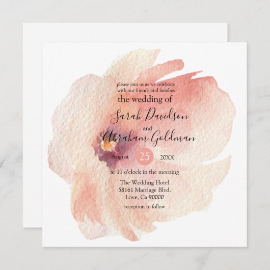 Faire-part de mariage japonais aquarelle rose flor (Devant / Derrière)