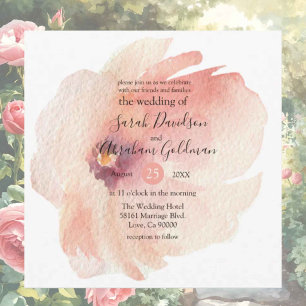 Faire-part de mariage japonais aquarelle rose flor