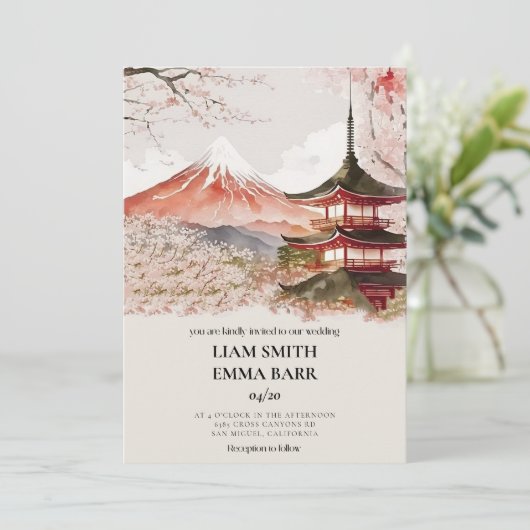 Faire-part de mariage japonais Sakura Cherry Bloss (Debout devant)