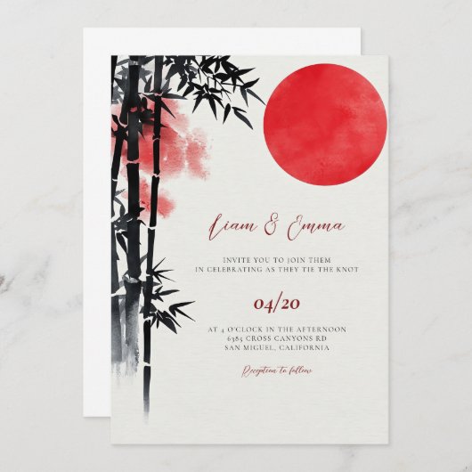 Faire-part de mariage japonais Sun Bamboo (Devant / Derrière)