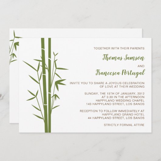 Faire-part de mariage japonaise en bambou (Devant / Derrière)