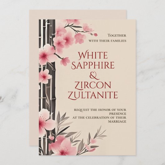 Faire-part de mariage japonaise Sakura Bamboo (Devant / Derrière)