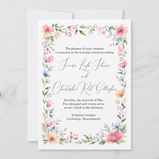 Faire-part de mariage jardin à l'aquarelle (Devant)