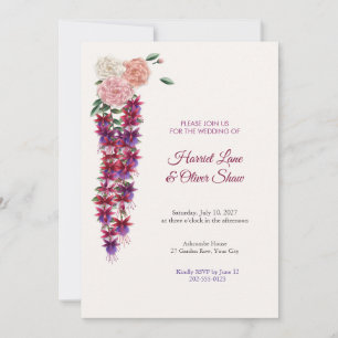 Faire-part de mariage jardin cascade de fuchsia et