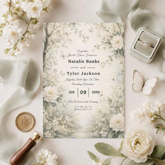 Faire-part de mariage Jardin de printemps Papillon