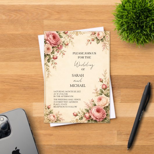 faire-part de mariage jardin de roses anciennes (Insitu (Carte d'invitation))