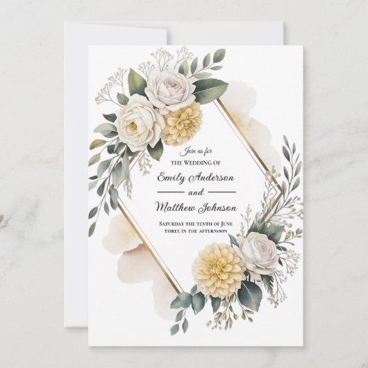 Faire-Part de Mariage Jaune Beurre et Or (Devant)