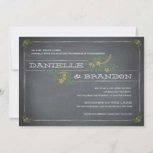 Faire-part de mariage Jaune Chalkboard (Devant)