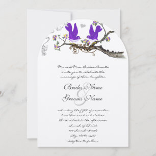 Faire-part de mariage jaune et violet oiseaux vint