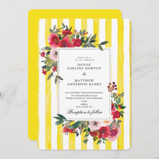 Faire-part de mariage jaune flamboyant (Devant / Derrière)