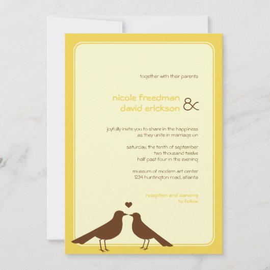 Faire-part de mariage jaune inséparable contempora (Devant)