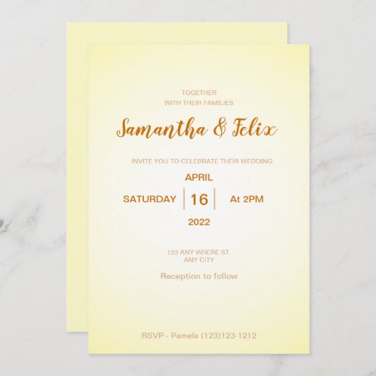 Faire-part de mariage jaune pâle moderne (Devant / Derrière)