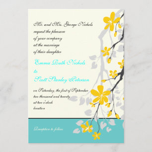 Faire-part de mariage jaune turquoise