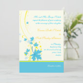 Faire-part de mariage jaune turquoise feuille (Debout devant)