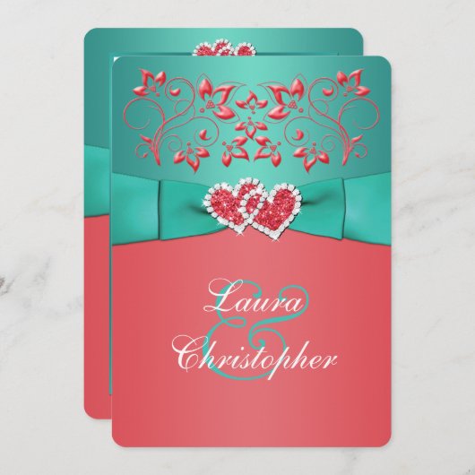 Faire-part de mariage jointif floral turquoise de (Devant / Derrière)