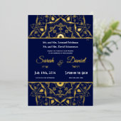 Faire-part de mariage juif Mandala or sur bleu (Debout devant)