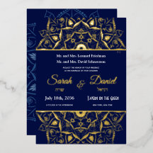 Faire-part de mariage juif or mandala sur fond ble