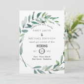 Faire-part de mariage Kraft à feuilles d'aquarelle (Debout devant)