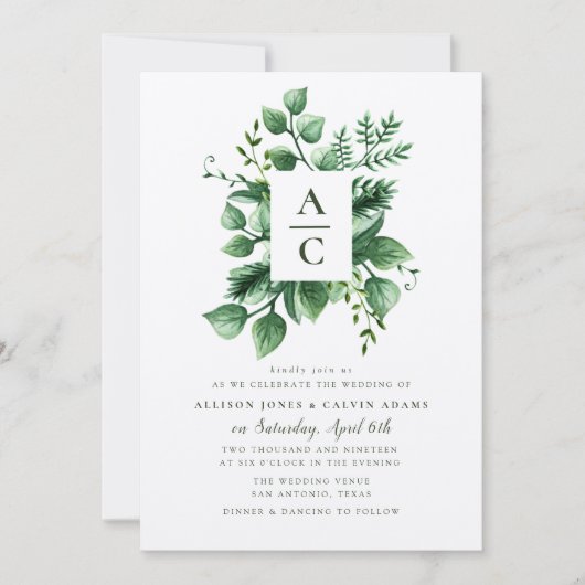 Faire-part de mariage kraft feuillage d'été (Devant)