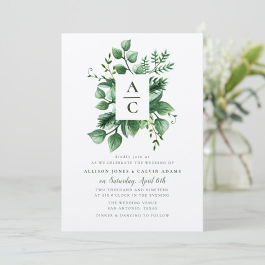 Faire-part de mariage kraft feuillage d'été (Debout devant)