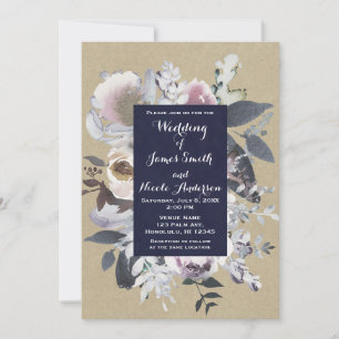 Faire-part de mariage kraft Navy Glam florale rust
