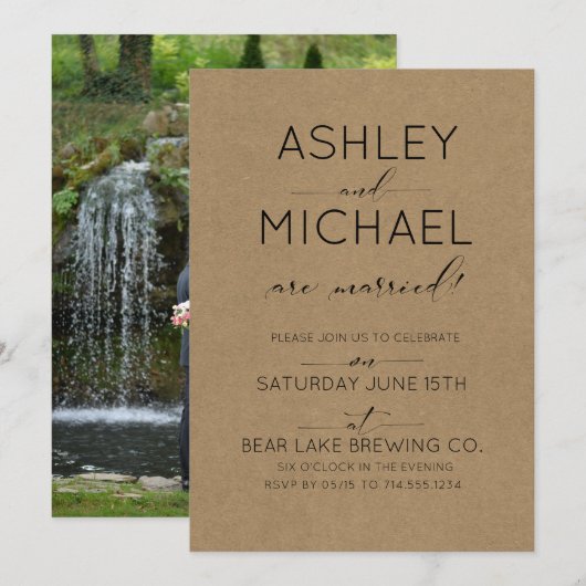 Faire-Part de Mariage Kraft Photo Mariés Fête de M (Devant / Derrière)