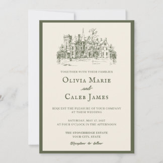 Faire-part de mariage La Villa : olive et ivoire