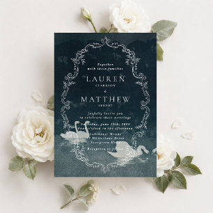 Faire-part de mariage Lac des cygnes cadre vintage