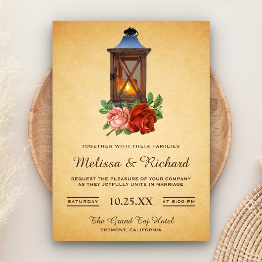 Faire-part de mariage lanterne florale de campagne