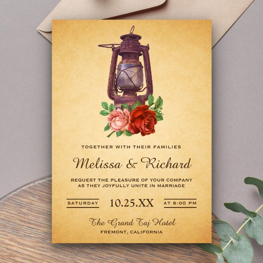 Faire-part de mariage lanterne florale de campagne