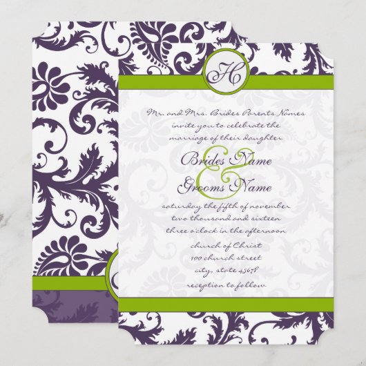 Faire-part de mariage Lapis Violet Damassé de Verd (Devant / Derrière)
