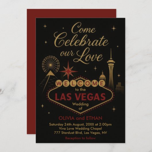 Faire-part de mariage Las Vegas (Devant / Derrière)