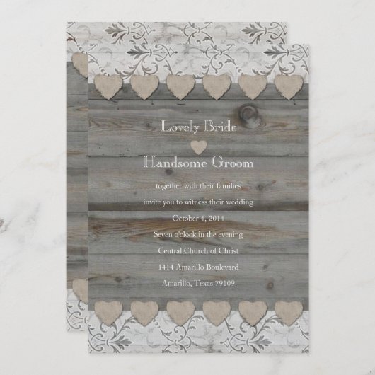 Faire-part de mariage latéral en bois 2 de (Devant / Derrière)