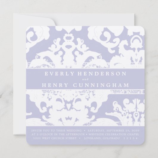 Faire-part de mariage Lavande Damask (Dos)