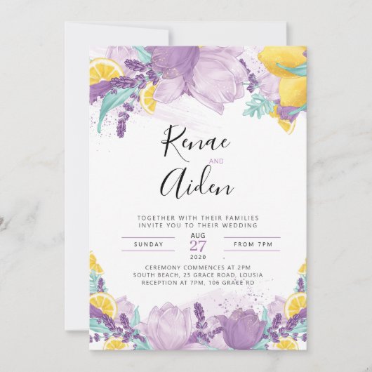 Faire-part de mariage lavande, Invitation d'été (Devant)