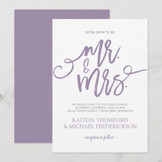 Faire-part de mariage lavande-violet | Écriture Pi (Devant / Derrière)