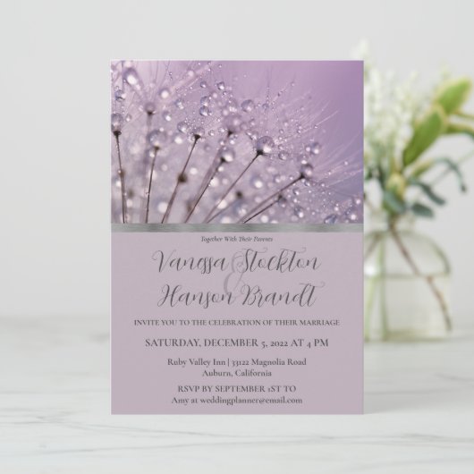 Faire-part de mariage Lavender Raindrops (Debout devant)