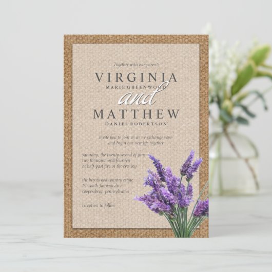 Faire-part de mariage LAVENDER RUSTIQUE (Debout devant)