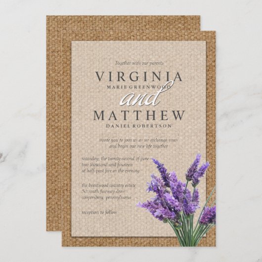 Faire-part de mariage LAVENDER RUSTIQUE (Devant / Derrière)