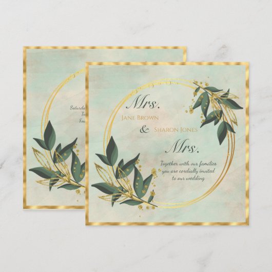 Faire-part de mariage Lesbienne Aquarelle Verdure  (Devant / Derrière)