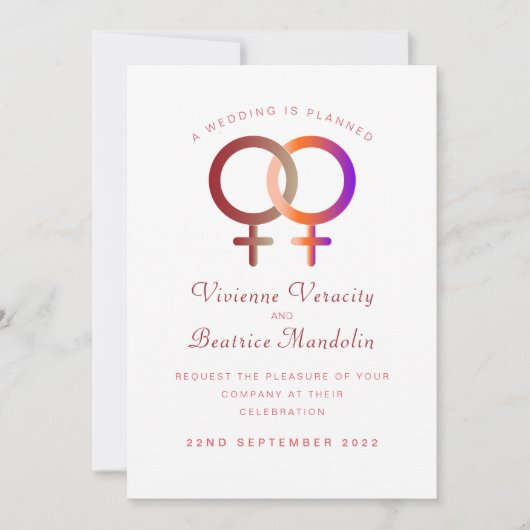 faire-part de mariage lesbienne arc-en-ciel (Devant)