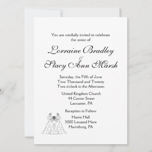 Faire-part de mariage Lesbienne blanche (Devant)