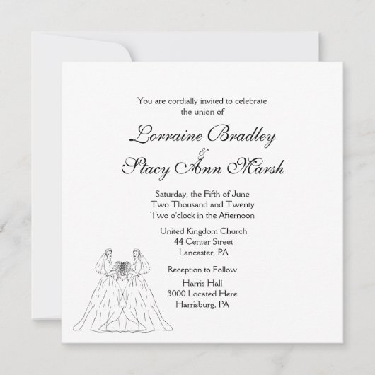 Faire-part de mariage Lesbienne blanche (Devant)