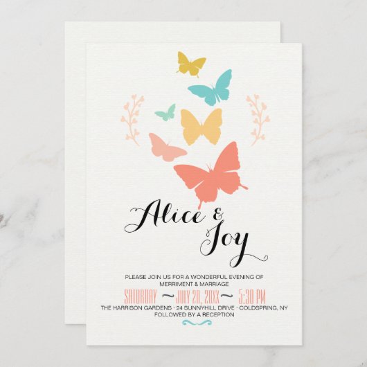 Faire-part de mariage lesbienne en toile papillon (Devant / Derrière)
