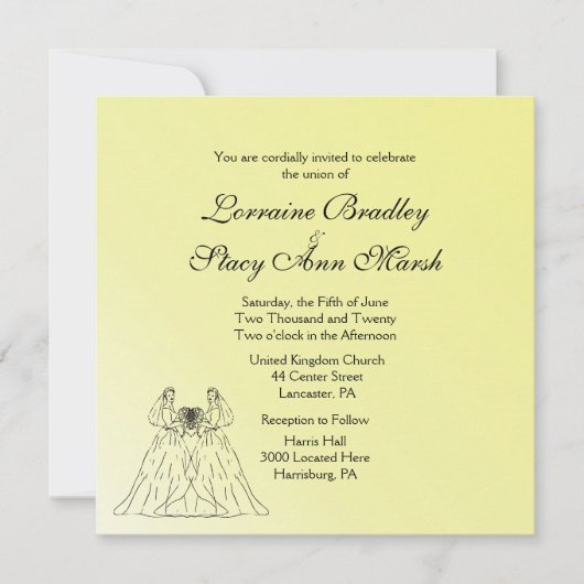 Faire-part de mariage lesbienne jaune (Devant)